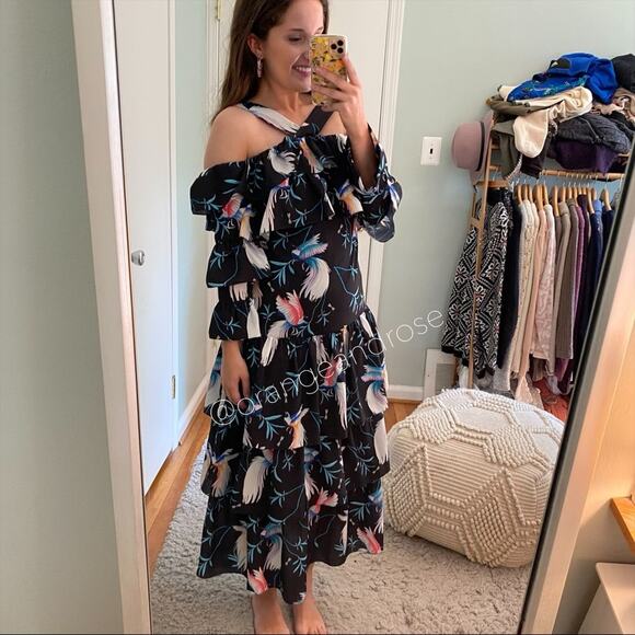 Borgo De Nor Sandra Tiered Bird Midi Dress 6 - Picture 5 of 16